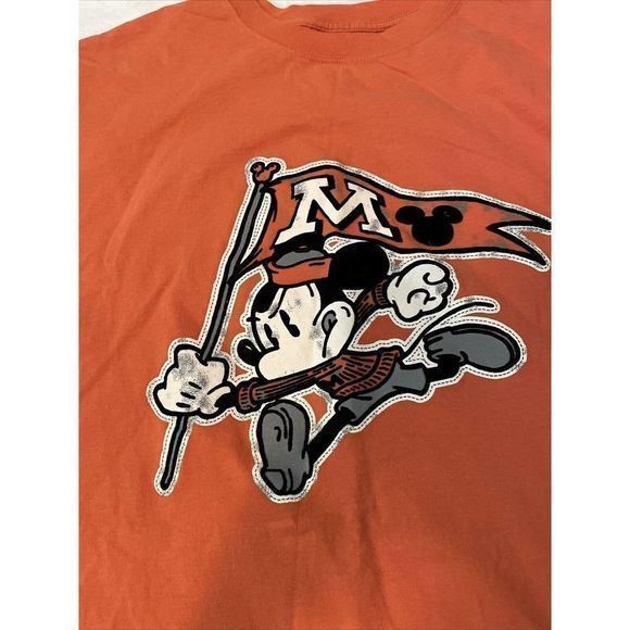 Disney Parks Mickey Mouse Vintage Style 2-Sided T-Shirt XXL Orange Distressed - Picture 3 of 6